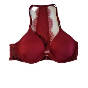 Victoria’s Secret Very Sexy High Neck‎ Lace Plunge Bra 32C Burgundy Red